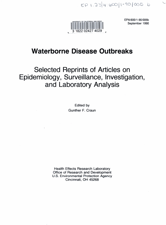 Waterborne Disease Outbreaks — Gunther F. Craun