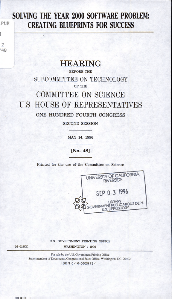 Solving the Year 2000 Software Problem — United States. Congress. House. Committee on Science. Subcommittee on Technology